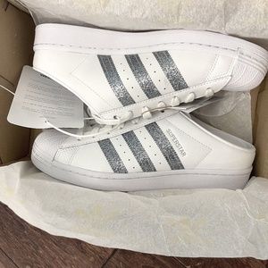 Adidas Originals SUPERSTAR LEATHER MULES W/ SEQUIN